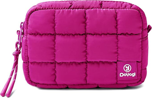 Quilted Cosmetic Bag, Puffer Makeup Bags, Crossbody Purses for women,Cute Travel Toiletry Bag for Women (Rose Red)