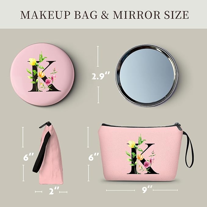 SEAMOON Birthday Thank You Appreciation Monogrammed Gifts for Mom Aunt Teacher Sister Friend Coworkers Bride Bridesmaid Makeup Cosmetic Bag with Mirror Mothers Day Christmas Graduation K