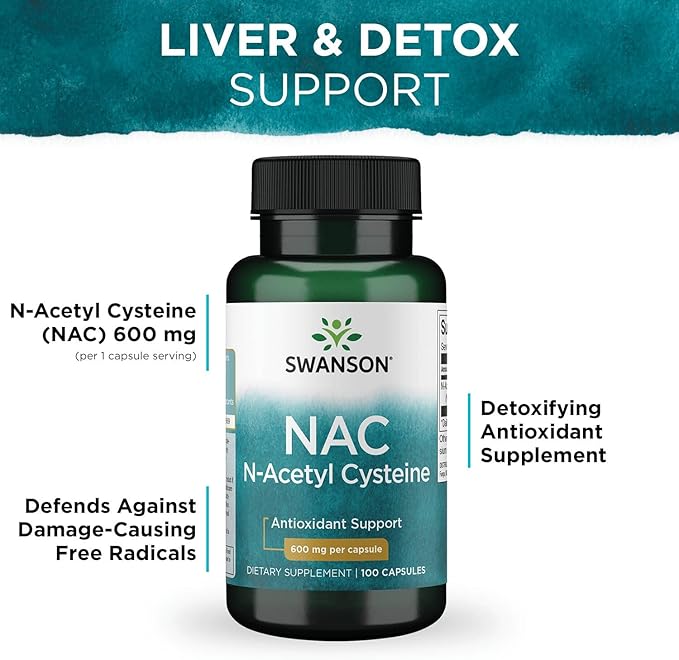 Swanson Premium Brand NAC N-Acetyl Cysteine - 600 mg, 100 Capsules - Antioxidant and Cellular Health Support Supplement