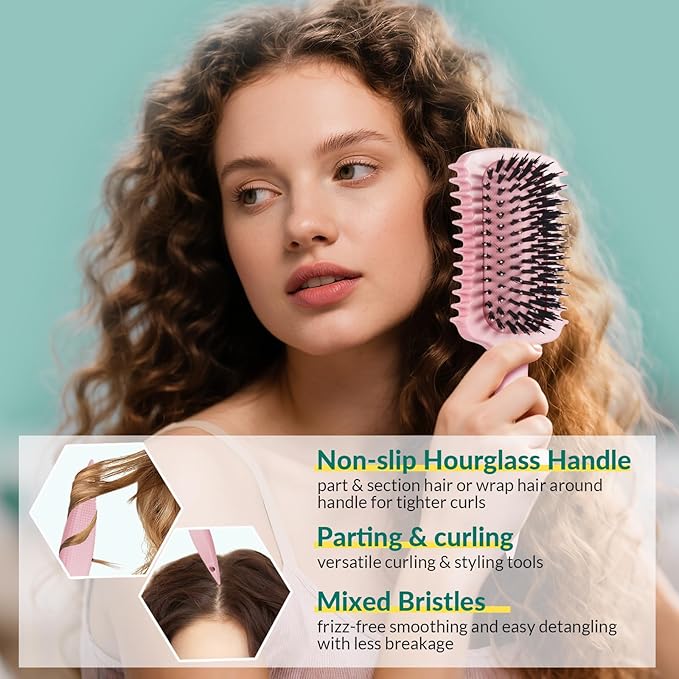 Curl Defining Brush, Volume Curly Hair Brush Products for Effortlessly Detangling Shaping and Styling Women's Men's Curls on All Wet or Dry Hair Types, Reduces Frizz (Pink 1PC)