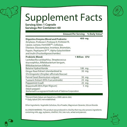 GOBIOTIX Digestive Enzymes Supplement with Prebiotics and Probiotics for Women and Men - Gut Health, Gluten Digestion, Lactose Absorption, Plant Based Dietary Pills - 120 Capsules