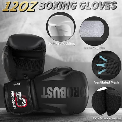 Prorobust Punching Bag for Adults, 4ft Oxford Heavy Boxing Bag Set, 12 oz Boxing Gloves, Hand Wraps, Jump Rope & Strength Trainer. Versatile Boxing Training Equipment for Kick Boxing Karate - Unfilled
