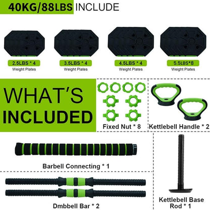4-In-1 Adjustable Dumbbell Set - Dumbbell/Barbell/Kettlebell/Push Up Stand for Home Gym