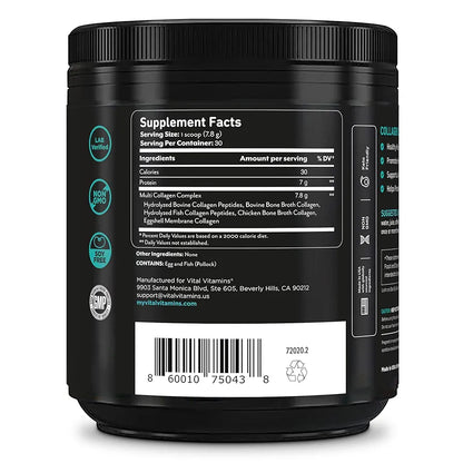 Vital Vitamins Multi Collagen Peptides Powder - Unflavored, Easy to Dissolve - Type I, II, III, V, X - for Women & Men - Promotes Hair, Skin, Nails, & Joint Health - 30 Servings