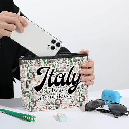 ZHAMEN Italy Travel Essentials Makeup Bag Italian Gifts Italy Decor Makeup Pouch Gifts for Travelers Travel Bag for Toiletries Honeymoon Gifts for Women Friends Coworkers Cosmetic Travel Bag