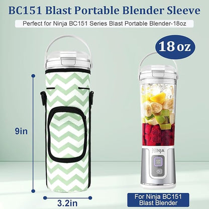 Storage Sleeve Bag for Ninja Blast Portable Blender with Shoulder Strap and Pocket Compatible with Ninja BC151NV/BC51NV/BC151BK/BC151CR/BC151EM/BC151PR/BC151WH Blast Portable Blender (White Green)