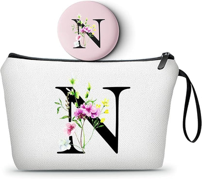 SEAMOON Bride to be Birthday Womens Unique Initial Monogram Gifts for Women Mom Personalized Travel Makeup Cosmetic Bag with Mirror Valentines Mothers Day Christmas Graduation N