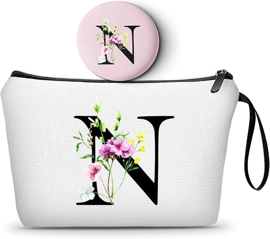 SEAMOON Bride to be Birthday Womens Unique Initial Monogram Gifts for Women Mom Personalized Travel Makeup Cosmetic Bag with Mirror Valentines Mothers Day Christmas Graduation N