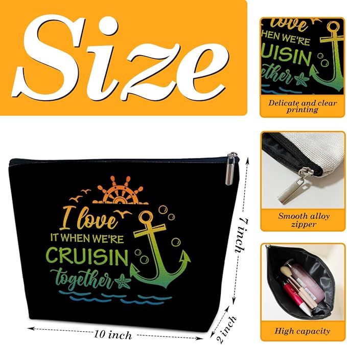 Cruise Travel Makeup Gift Bag, Cosmetic Zipper Pouch For Women Girls Mom Sister Friend, Wet Toiletry Baby Diaper Bag, Ocean Sea Shells Beach Starfish Decor, Cruise Lover Summer Vacation Gifts