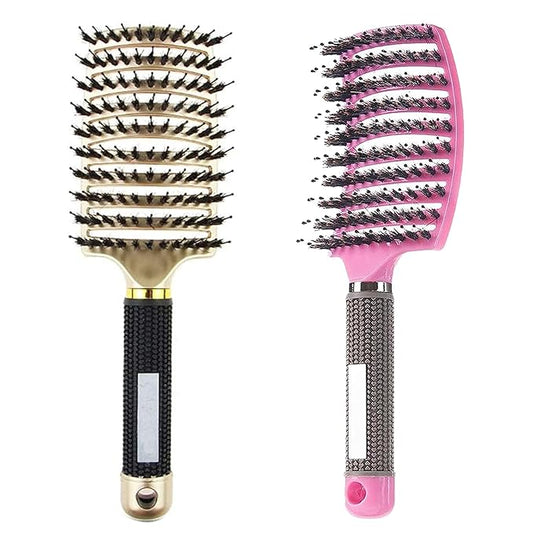 Detangling Brush, Curved and Vented for Wet or Dry Detangling Hair Brush for Men, Women & Kids’ Long, Thick, Thin, Curly & Tangled Hair (Gold+Pink)