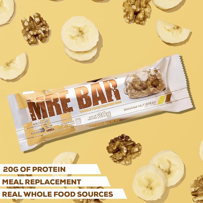REDCON1 MRE Protein Bar, Oatmeal Chocolate Chip - Contains MCT Oil + 20g of Whole Food Protein - Easily Digestible, Macro Balanced Low Sugar Meal Replacement Bar (12 Bars)