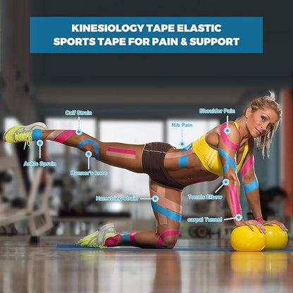 Kinesiology Tape Elastic Kinesiology Therapeutic Tape Athletic Tape Breathable Sports Uncut Tape Therapy Recovery for Knee Pain, Elbow, Shoulder Muscle and Joint Support 2 Inch x 16.5 feet