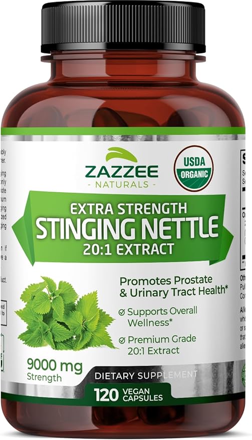 Zazzee USDA Organic Stinging Nettle 20:1 Extract, 9000 mg Strength, 120 Vegan Capsules, 4 Month Supply, Concentrated, Standardized 20X Extract, Certified Organic, 100% Vegetarian, All-Natural, Non-GMO