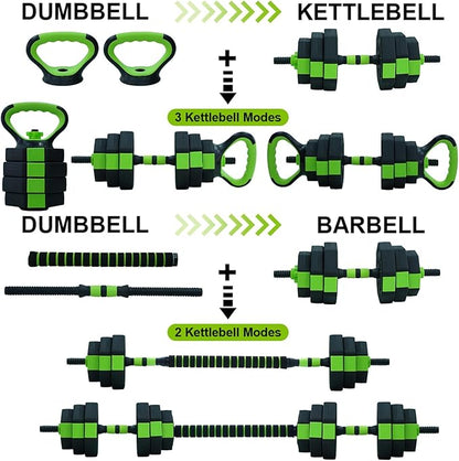 4-In-1 Adjustable Dumbbell Set - Dumbbell/Barbell/Kettlebell/Push Up Stand for Home Gym