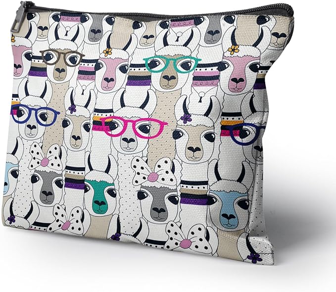 Cafl Modern Alpaca Makeup Bag Llama Cosmetic Bag for Women Large Capacity Make Up Bag Portable Travel Toiletry Pouch Organizer 10 * 8inch