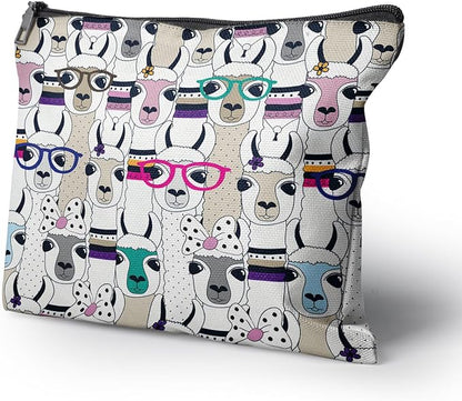 Cafl Modern Alpaca Makeup Bag Llama Cosmetic Bag for Women Large Capacity Make Up Bag Portable Travel Toiletry Pouch Organizer 10 * 8inch