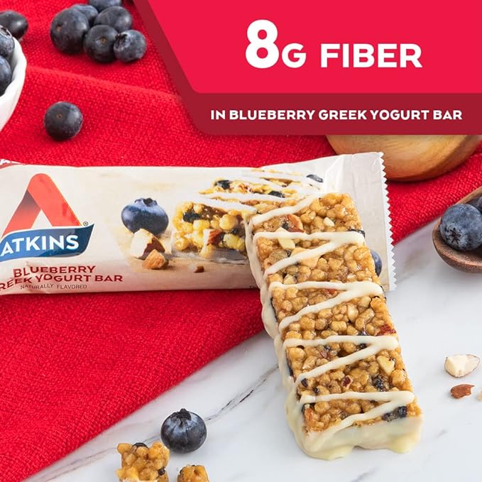 Atkins Chai Tea Latte Protein Shake with 15g Protein, 3g Net Carbs, 1g Sugar and Atkins Blueberry Greek Yogurt Protein Meal Bar with 15g Protein, 5g Net Carbs, 3g Sugar, 5 Count