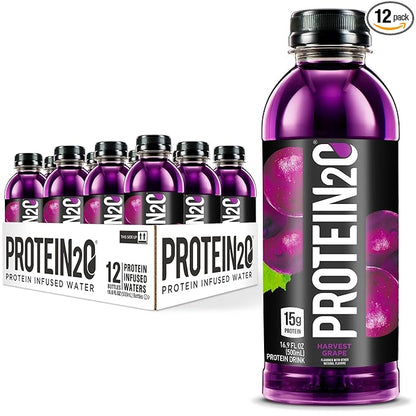 Protein2o 15g Whey Protein Isolate Infused Water, Ready To Drink, Sugar Free, Gluten Free, Lactose Free, Harvest Grape, 16.9 oz Bottle (Pack of 12)