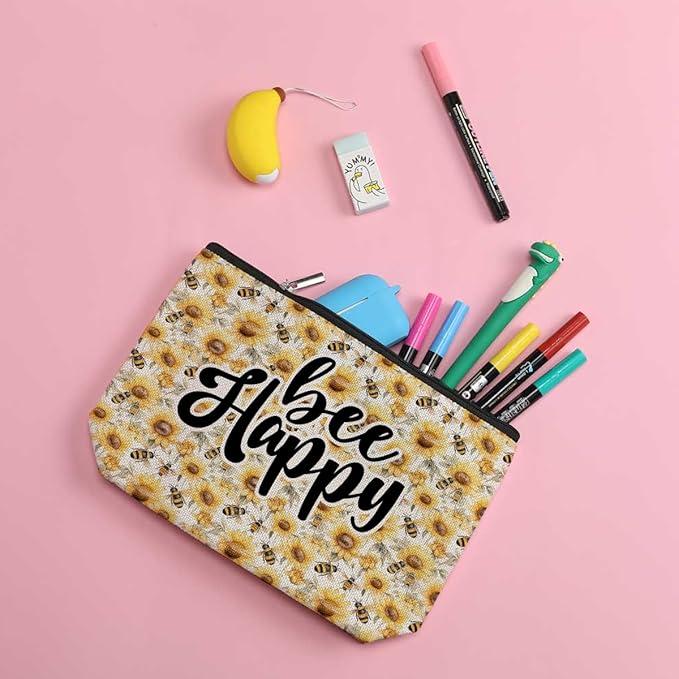 ZHAMEN Bee Decor Makeup Bag Bee Gifts Sunflower Decor Makeup Pouch Inspirational Gifts for Women Birthday Christmas for Women Friends Mom Daughter Sister Cosmetic Travel Bag