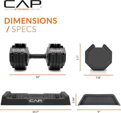 CAP Barbell ADJUSTABELL Adjustable 55 lb Hex Dumbbell Weights - Singles & Pairs | Multiple Handle Options