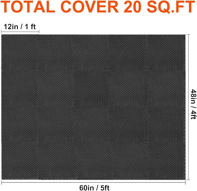 Exercise Mats Puzzle Foam Mats Gym Flooring Mat 20 SQ.FT (20pcs Black