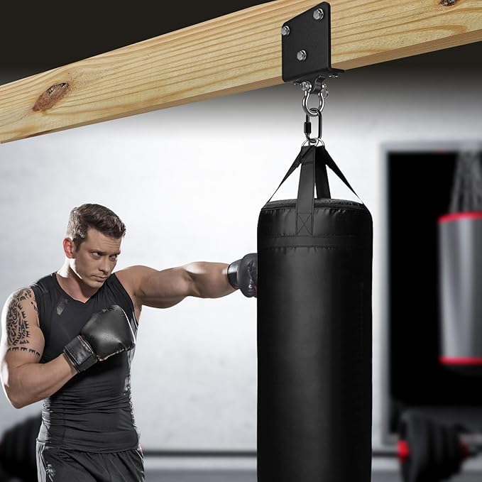 Kipika Punching Bag Hanger - Heavy Bracket 180° Swivel I-Beam Mount with Ceiling Installation Thick Hardware, Hooks for Boxing, Aerial Yoga, and Home Gym
