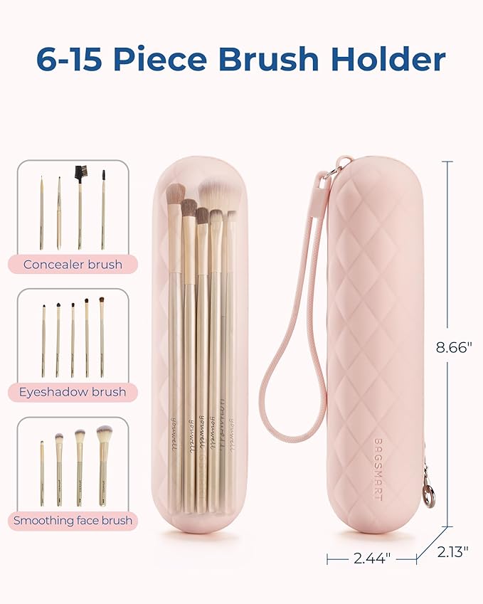 BAGSMART Makeup Brush Holder Bag, Travel Small Makeup Bag for Purse, Make Up Brush Bag Case Cosmetic Bag, Silicone Soft Portable Face Brushes Travel Essentials Organizer Holder, Light Khaki