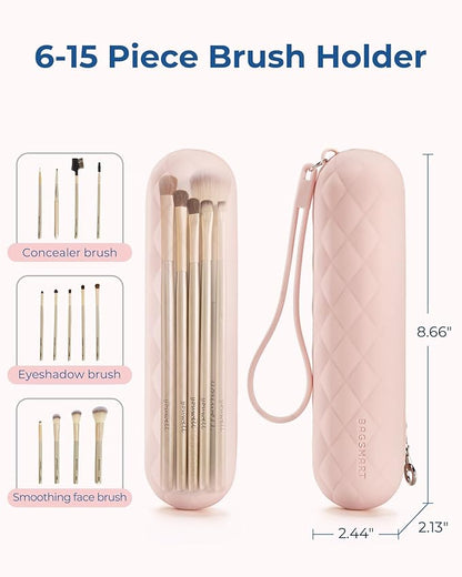BAGSMART Makeup Brush Holder Bag, Travel Small Makeup Bag for Purse, Make Up Brush Bag Case Cosmetic Bag, Silicone Soft Portable Face Brushes Travel Essentials Organizer Holder, Light Khaki