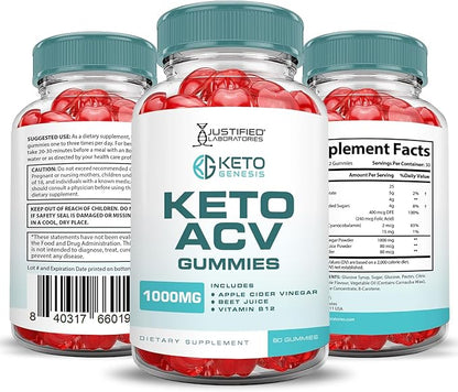 (5 Pack) Keto Genesis Keto ACV Gummies Advanced Formula 1000MG Keto Genesis Keto Gummies Apple Cider Vinegar Formulated with Pomegranate Beet Juice Powder B12 Vegan Non GMO 300 Gummys