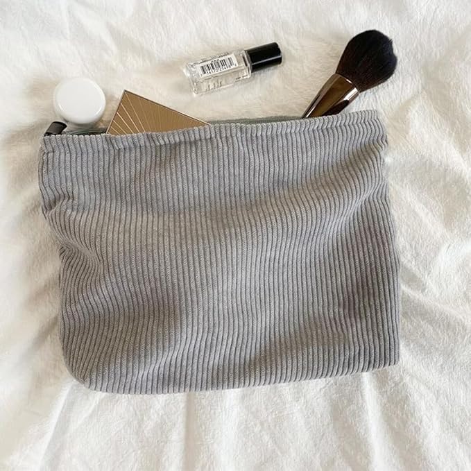 Cosmetic Bags for Women Makeup Bag Large Capacity Purse Travel Toiletry Zipper Storage Pouch Make up Brushes Organizer for Gifts (Corduroy, light grey)