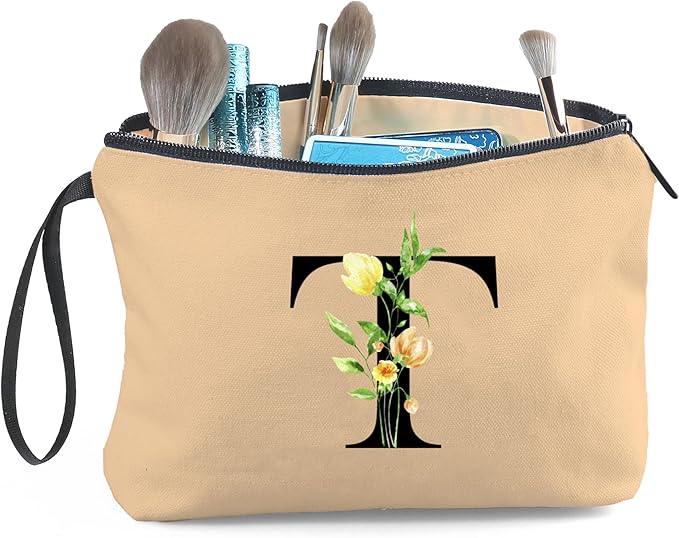 SEAMOON Women Birthday Unique Bride to be Bridal Shower Initial Gifts for Mom Sister Friend Her Teacher Aunt Makeup Cosmetic Bag with Mirror Mothers Day Christmas Graduation T