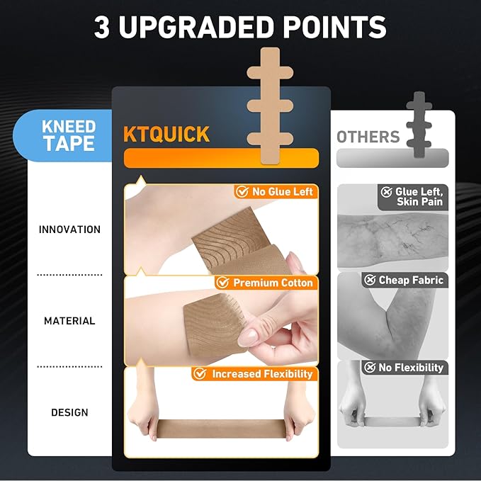 Kinesiology Tape for Achilles Tendon, KTQUICK 12 Count Achilles Tendon Tape Precut, Original Cotton Waterproof&Breathable, Enhance Elastic Kinesiology Athletic Tape for Achilles&Muscle Support(Beige)