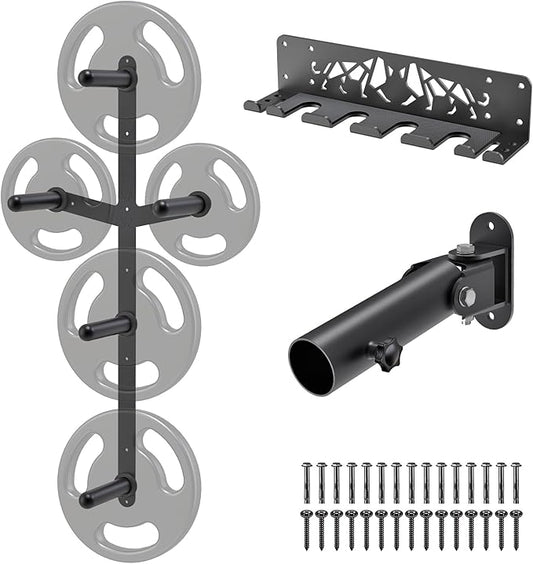 Kipika Gym Organizer Set Wall Mounted Weight Plate Storage Rack Barbell Storage Rack with T-Bar Row Landmine Platform Attachment Durable Steel Construction Easy Installation