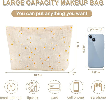 Daisy Flower Makeup Bag Travel Large Floral Cosmetic Bags for Women Cute Makeup Pouch Zipper Cosmetic Pouch for Purse Aesthetic White Makeup Organizer Bag Portable Toiletry Bag