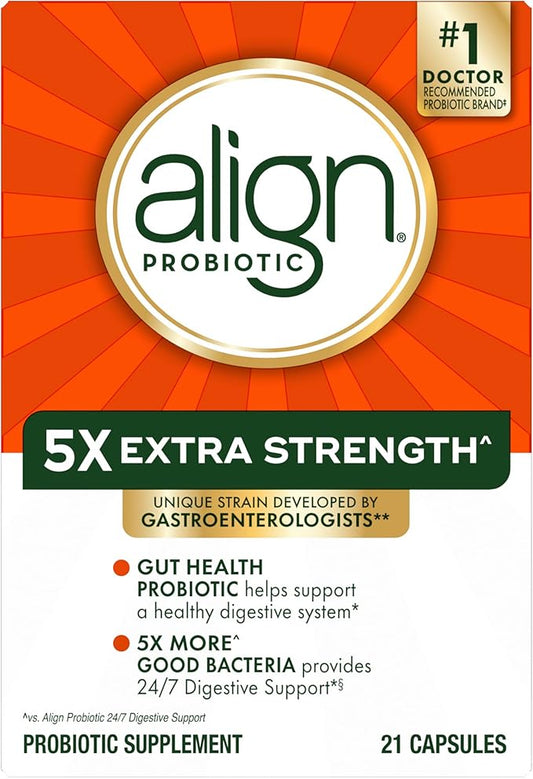 Align Probiotic Extra Strength, Probiotics for Women and Men, #1 Doctor Recommended Brand‡, 5X More Good Bacteria^ to Help Support a Healthy Digestive System*, 21 Capsules (Packaging May Vary)