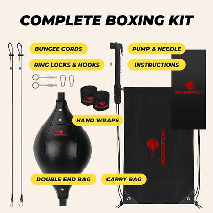 Boxerpoint Bag for Boxing - Premium Punching Bags - Durable PU Leather & Adjustable Cords Double Ended Punching Bag, Speed Bags for Adults & Kids, Boxing Equipment