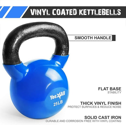 Yes4All Kettlebell Set Vinyl Coated Weights Combo for Full Body Workout Equipment Push up, Grip Strength Training, Dumbbell Weights Exercises