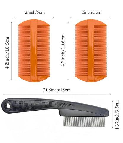 Dandruff Comb Fine Tooth Scalp Detox Comb Lice for Women, Men & Kids Stainless Steel Scalp Detoxing, Sweep & Massage Hair Brush Tool for Hair Care (Black 3PC)