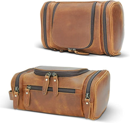 Polare Toiletry Bag Full Grain Leather Shaving Kit Dopp Kit Travel Case Wash Bag with YKK Zippers