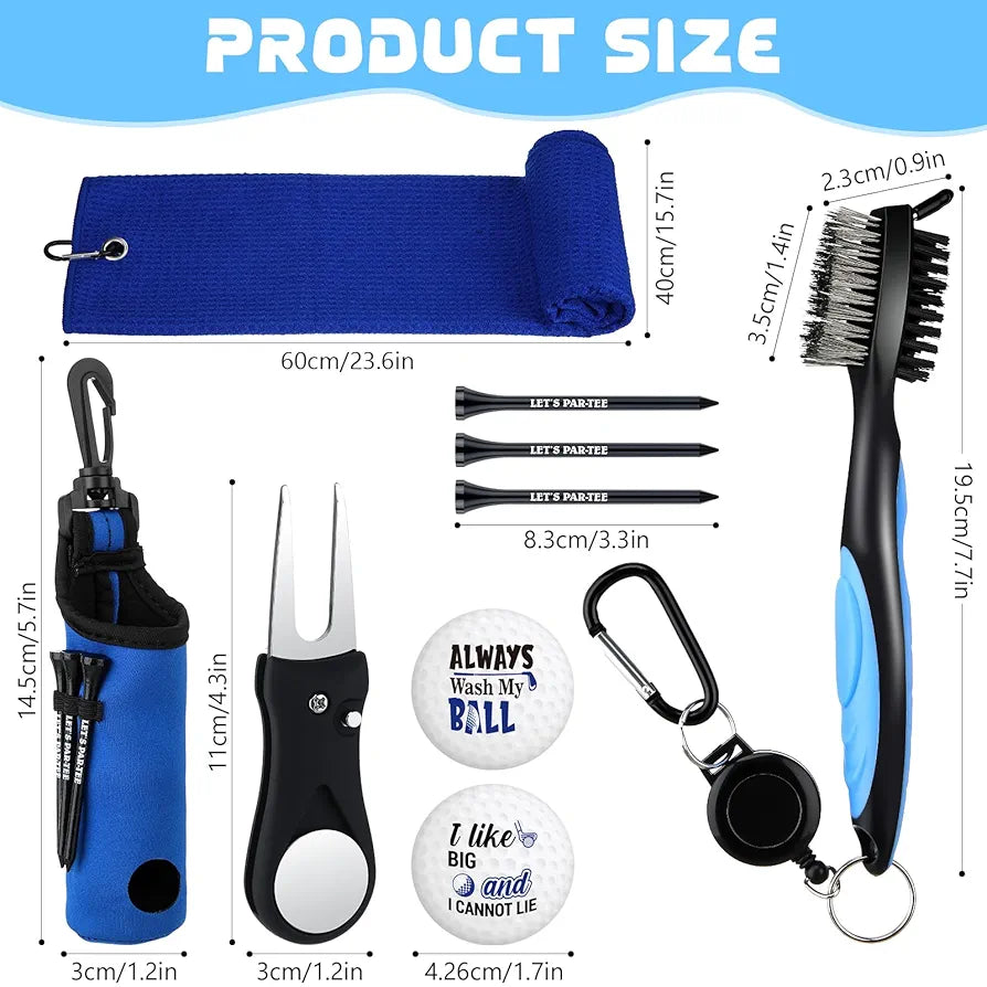 9 Pcs Golf Accessories Kit Golf Club Cleaning Kit Include Microfiber Towel, Cleaner Brush, Ball and Tee Holder, Divot Repair Tool, Ball Bag with Hook for Men Women Gifts