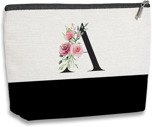 Initial Makeup Bag, Personalized Gifts for Women, Personalized Makeup Bag, Bridesmaid Gifts, Cosmetic bags for Women (Letter A)