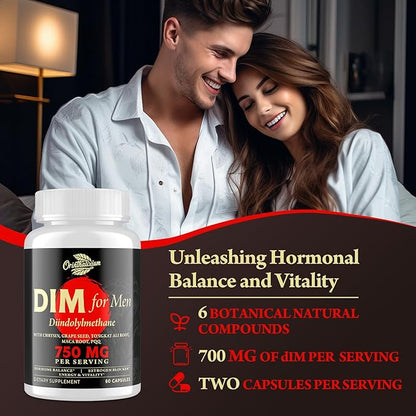 DIM Supplement for Men 750MG, Aromatase Inhibitor with Chrysin & Black Pepper Extract, Detox, 60 Capsules (2 Bottle)