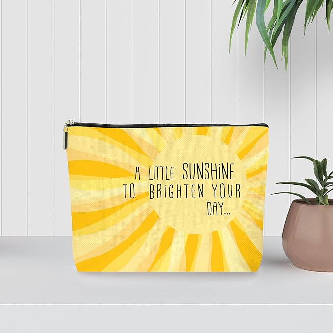 Yellow Sunshine Inspirational Makeup Bag Cosmetic Bag, Birthday Christmas Summer Gifts For Women Mom Friends Sister Wife Grandma Daughter Teacher Coworker. (001)