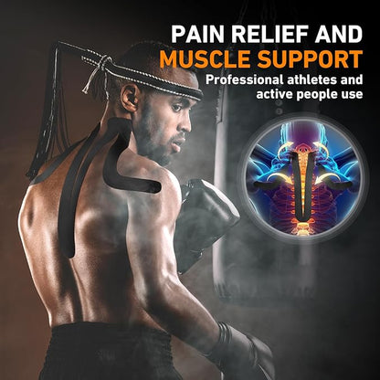 Kinesiology Tape for Shoulder&Neck, 12 Count Shoulder&Neck Tape Precut, KTQUICK Original Cotton Waterproof & Breathable, Enhance Elastic Kinesiology Athletic Tape for Shoulder&Neck Support (Black)