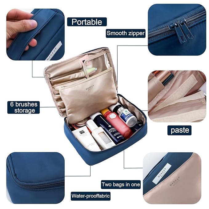 Travel Makeup Bag Cosmetic Bag Makeup Bag Toiletry bag for women and men (Navy blue)