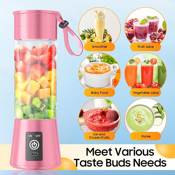 Portable Personal Size Mini Blender - 2025 Upgraded Cordless Blender for Smoothies & Shakes, Type-C Rechargeable, 380Ml Traveling BAP Free Juicer Cup for Sports/Travel/Home, 20000Rpm/Min Speed