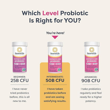 Renew Life Women's Probiotic Capsules, 50 Billion CFU Guaranteed, Supports pH Balance, Vaginal, Urinary, Digestive and Immune Health(2), L. Rhamnosus GG, Dairy, Soy and Gluten-Free, 60 Count