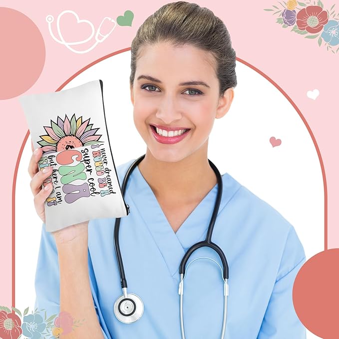 Kacctyen 10 Pcs Cna Appreciation Gifts Certified Nursing Assistant Makeup Cosmetic Canvas Cna Week Portable Pouch Bags Portable Week for Nursing