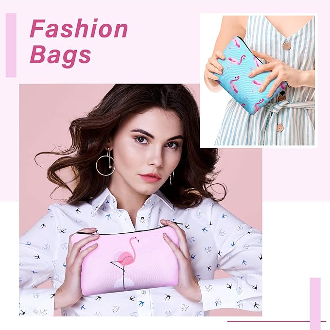 Sanwuta 12 Pieces Cosmetic Makeup Bags Printed Roomy Toiletry Waterproof Beauty Bag Organizer Pouches with Zipper Makeup Accessories for Women(Flamingo Style)