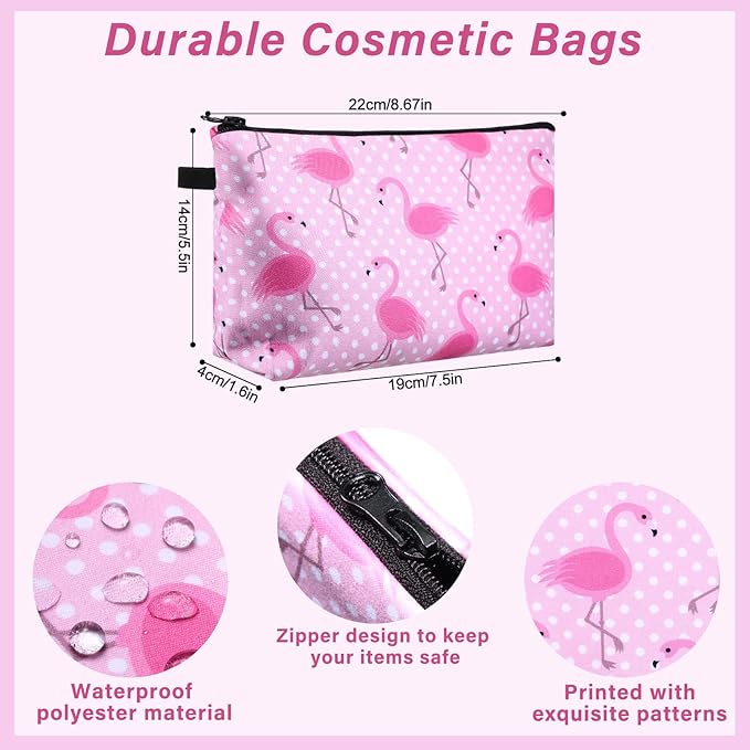 Sanwuta 12 Pieces Cosmetic Makeup Bags Printed Roomy Toiletry Waterproof Beauty Bag Organizer Pouches with Zipper Makeup Accessories for Women(Flamingo Style)